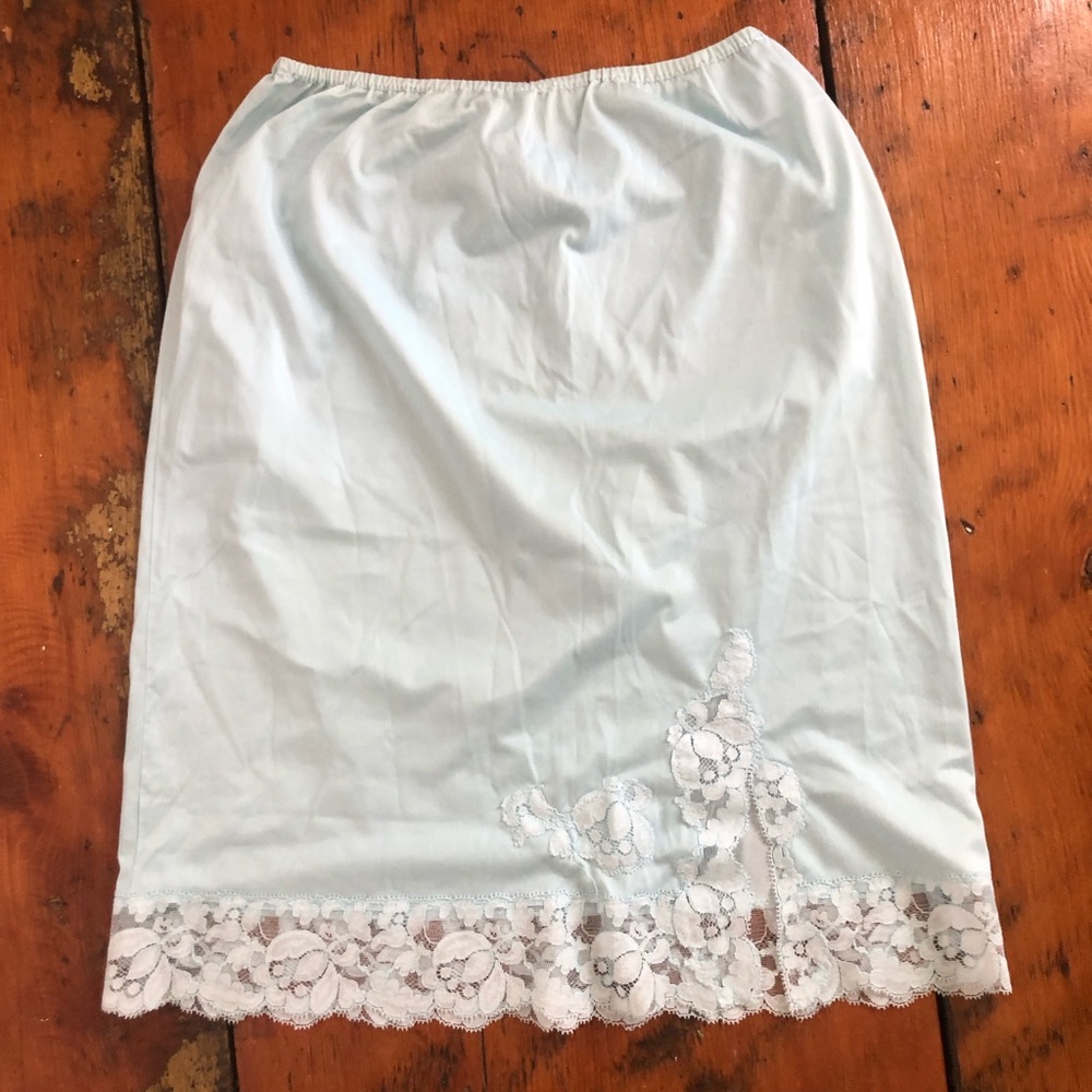 Vintage Light Blue Lace Trim Slip